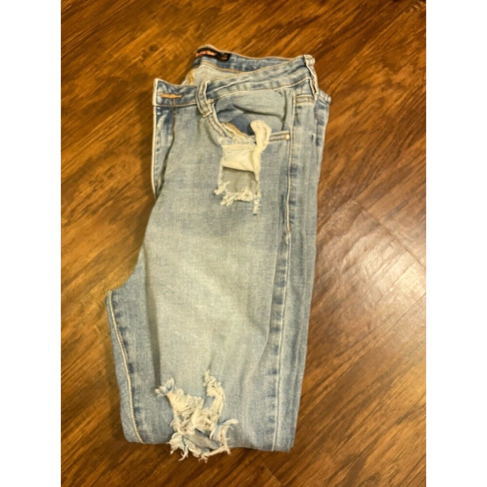 Dollhouse Women's Juniors Size 11 Blue Skinny Distressed Stone Wash Stretch Jean